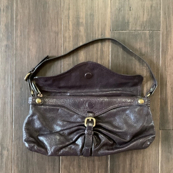 KOOBA Double Buckles Accents Dark Purple Leather Small Shoulder Bag - Picture 5 of 8